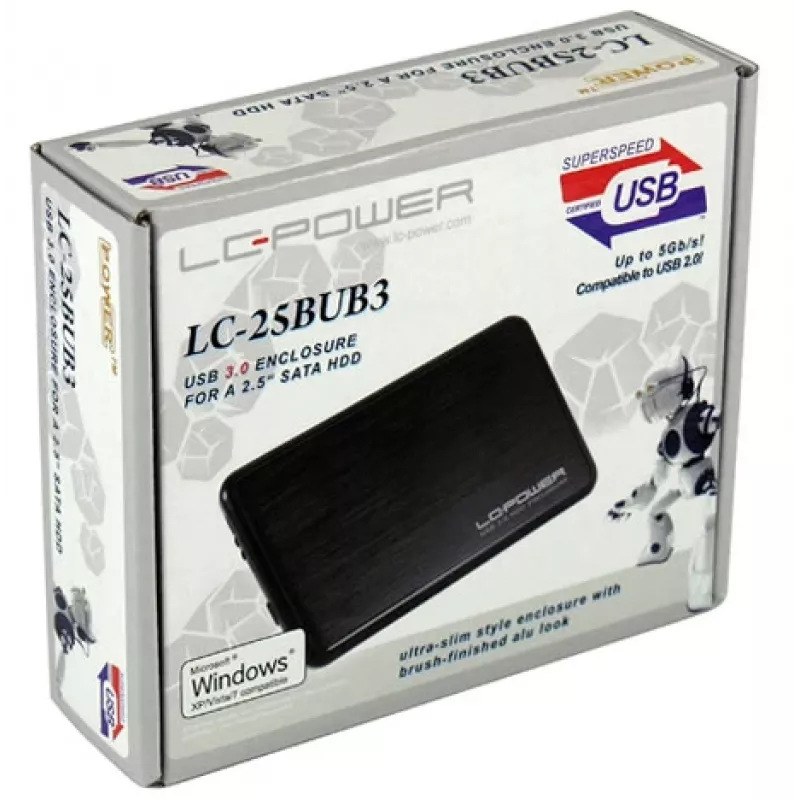 Carcasa externa LC-Power LC-25BUB3 para HDD SATA de 2,5 pulgadas, USB 3.0, aluminio/negro