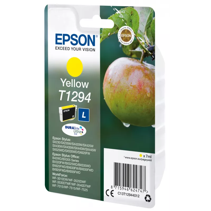 Epson Apple pack individual amarillo T1294 tinta DURABrite Ultra, amarillo, tinta pigmentada, 7 ml, 1 unidad, 616 páginas