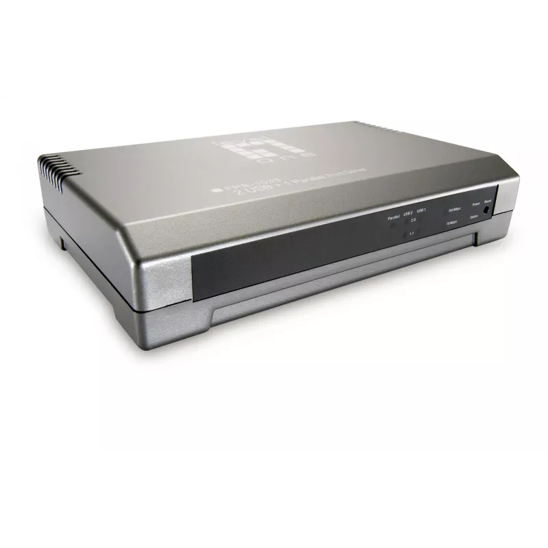 LevelOne servidor de impresión, 2 x USB, 1 x paralelo, gris, actividad, enlace, alimentación, estado, Taiwán, Ethernet LAN, IEEE 802.3, IEEE 802.3u, 10,100 Mbit/s