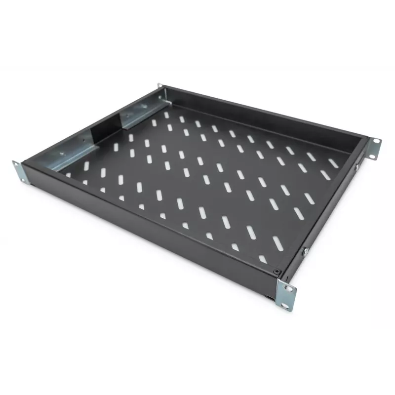 Bandeja fija DIGITUS 1U, ajustable para armarios de 600 mm de profundidad, 350 mm de profundidad, color negro (RAL 9005)