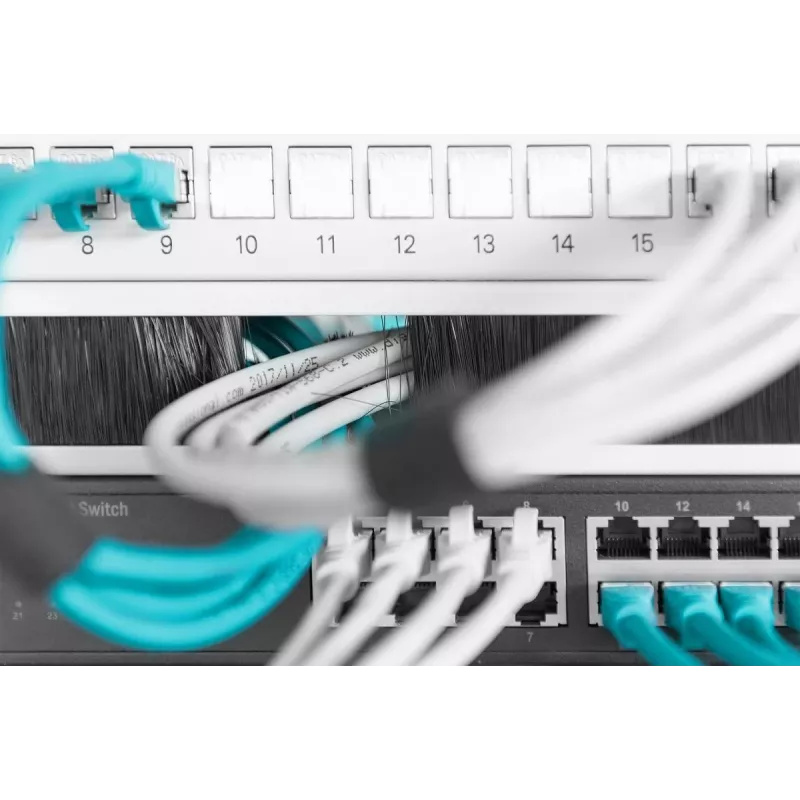 Panel de gestión de cables con cepillo DIGITUS 1U 44x483x11 mm, tamaño del cepillo 27x423 mm, color gris (RAL 7035)