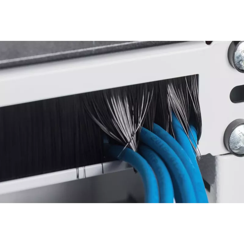 Panel de gestión de cables con cepillo DIGITUS 1U 44x483x11 mm, tamaño del cepillo 27x423 mm, color gris (RAL 7035)