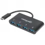 Dock/Hub Manhattan USB-C, conexiones (4x): USB-A (4x), 5 Gbit/s (USB 3.2 Gen1 alias USB 3.0), alimentado por USB (no requiere fuente de alimentación externa), cable 20 cm, equivalente a HB30C4AB