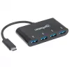 Dock/Hub Manhattan USB-C, conexiones (4x): USB-A (4x), 5 Gbit/s (USB 3.2 Gen1 alias USB 3.0), alimentado por USB (no requiere fuente de alimentación externa), cable 20 cm, equivalente a HB30C4AB