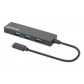 Dock/Hub Manhattan USB-C, conexiones (4): USB-A (x4), 5 Gbps (USB 3.2 Gen1 también conocido como USB 3.0), alimentado por USB (no requiere fuente de alimentación externa), equivalente a HB30CM4AB