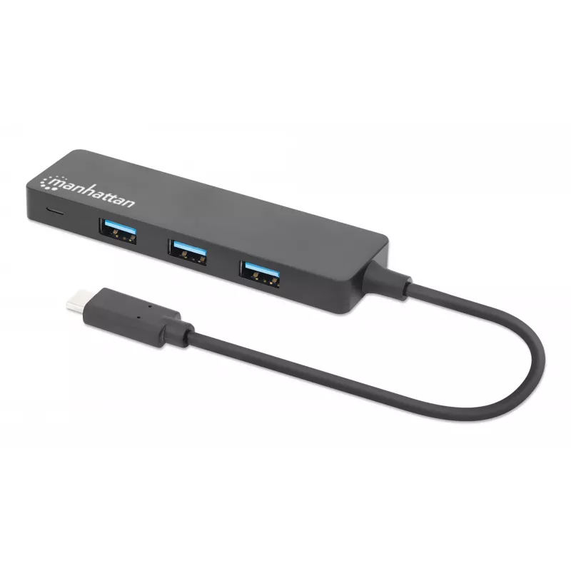 Dock/Hub Manhattan USB-C, conexiones (4): USB-A (x4), 5 Gbps (USB 3.2 Gen1 también conocido como USB 3.0), alimentado por USB (no requiere fuente de alimentación externa), equivalente a HB30CM4AB