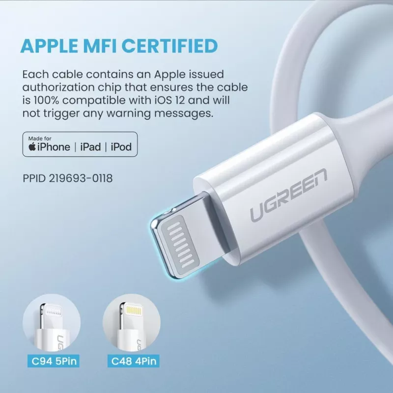 Ugreen 10493 cable Lightning 1 m blanco