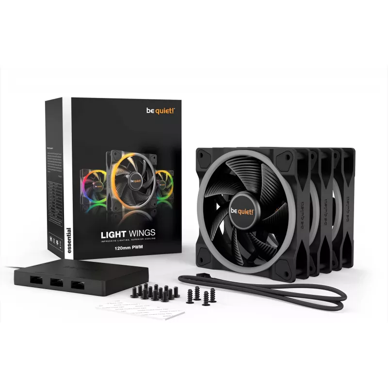 be quiet Light Wings 120mm ARGB PWM ventilador negro pack de 3