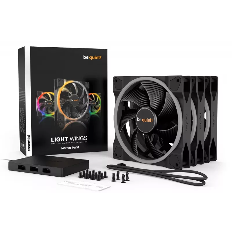 be quiet Light Wings 140mm ARGB PWM ventilador negro pack de 3