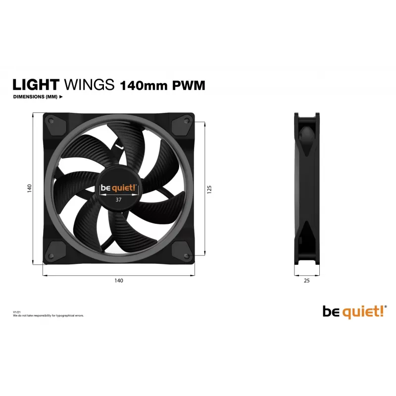 be quiet Light Wings 140mm ARGB PWM ventilador negro pack de 3