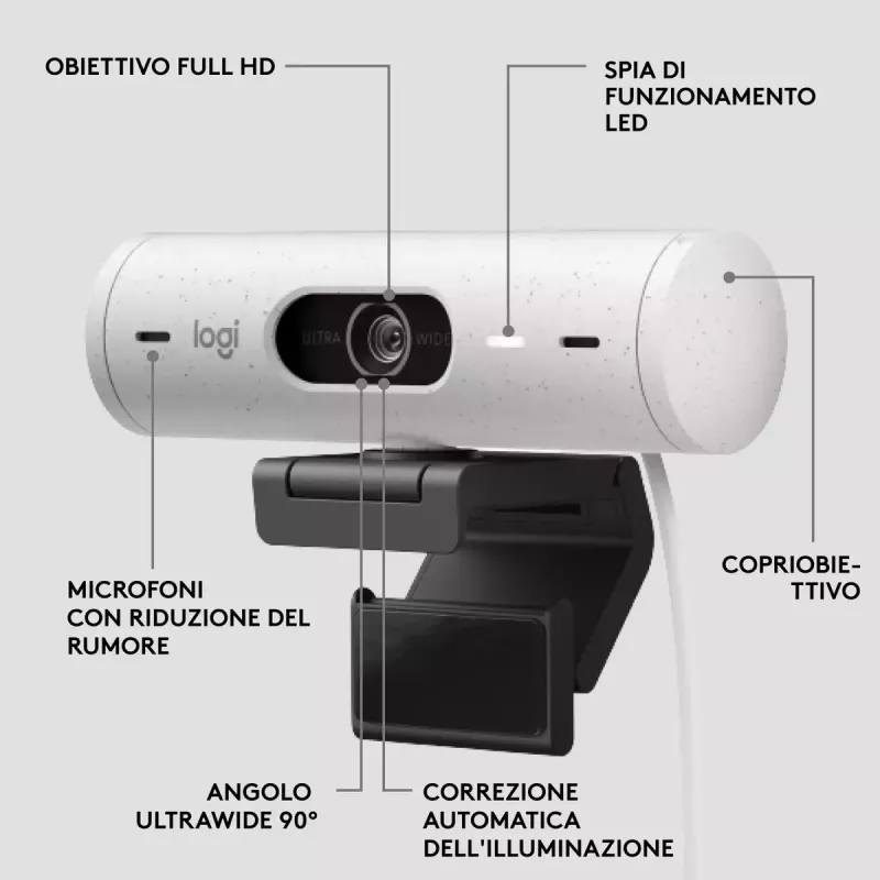 Webcam Logitech Brio 500 Full HD 4MP USB-C Blanca
