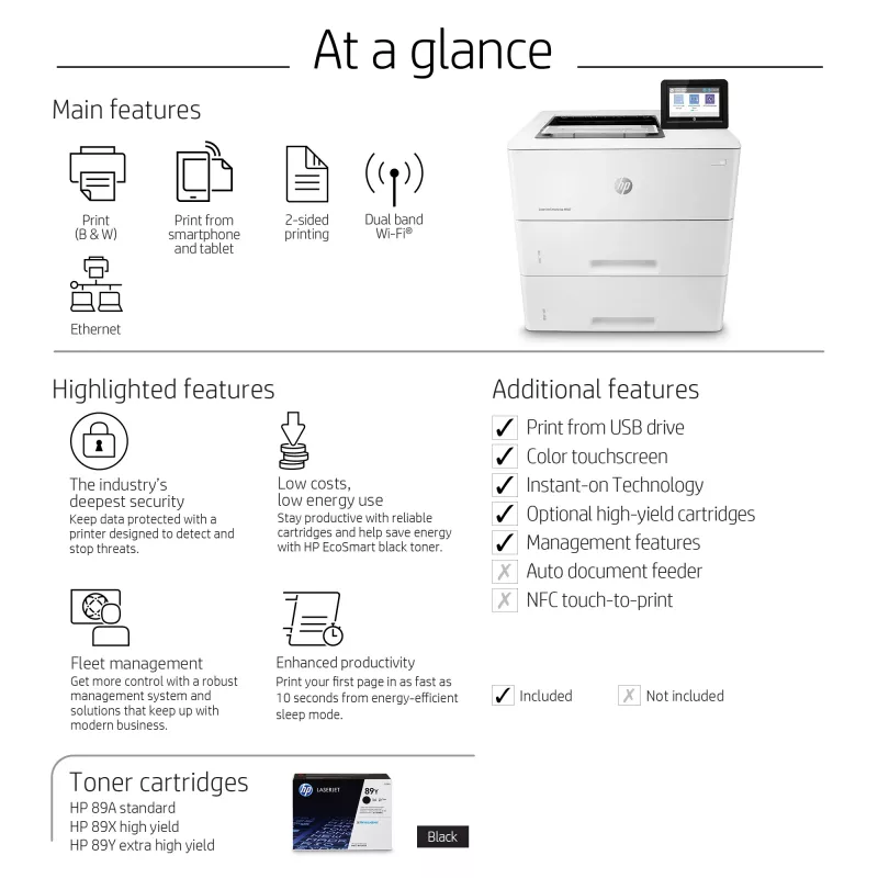 HP LaserJet Enterprise M507x, Láser, 1200 x 1200 DPI, A4, 43 ppm, impresión a doble cara, con red