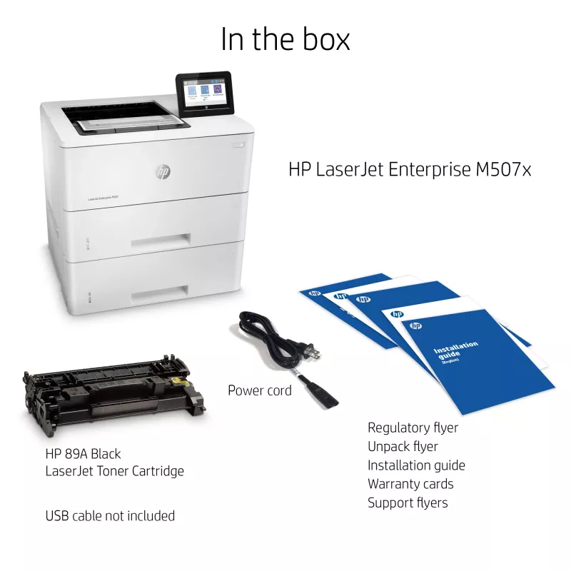 HP LaserJet Enterprise M507x, Láser, 1200 x 1200 DPI, A4, 43 ppm, impresión a doble cara, con red