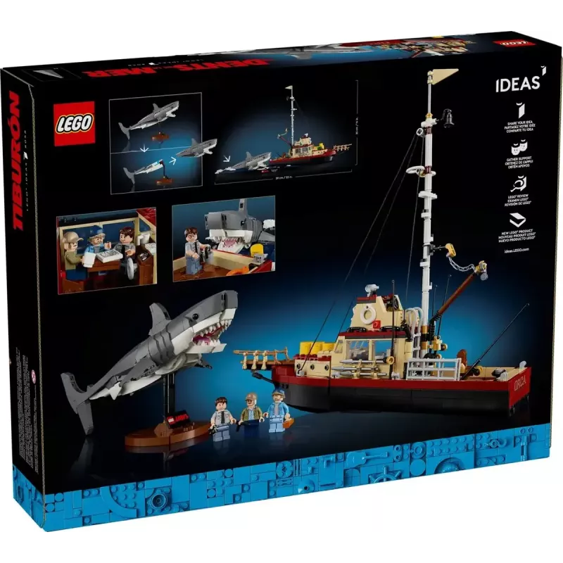 Juguete de construcción LEGO Ideas 21350 Jaws Set — 1497 piezas, 3 minifiguras, barco y tiburón icónico, recomendado a partir de 18 años