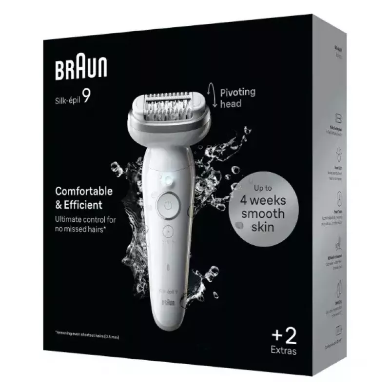 Depiladora BRAUN 9-011 3D Silk-epil 9 Flex Wet & Dry — 40 pinzas, batería, masaje, blanco/gris