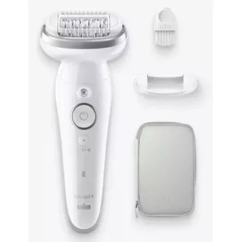 Depiladora BRAUN 9-011 3D Silk-epil 9 Flex Wet & Dry — 40 pinzas, batería, masaje, blanco/gris