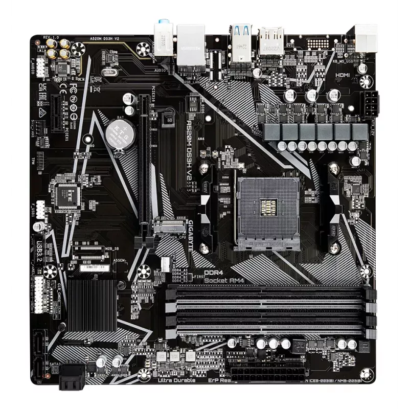 GIGABYTE A520M DS3H V2 Placa base - Compatible con CPUs AMD Ryzen 5000 Serie AM4, hasta 4733 MHz DDR4 (OC), PCIe 3.0 x16, GbE LAN, USB 3.2 Gen 1