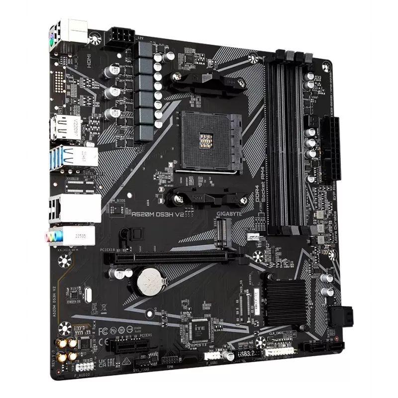 GIGABYTE A520M DS3H V2 Placa base - Compatible con CPUs AMD Ryzen 5000 Serie AM4, hasta 4733 MHz DDR4 (OC), PCIe 3.0 x16, GbE LAN, USB 3.2 Gen 1
