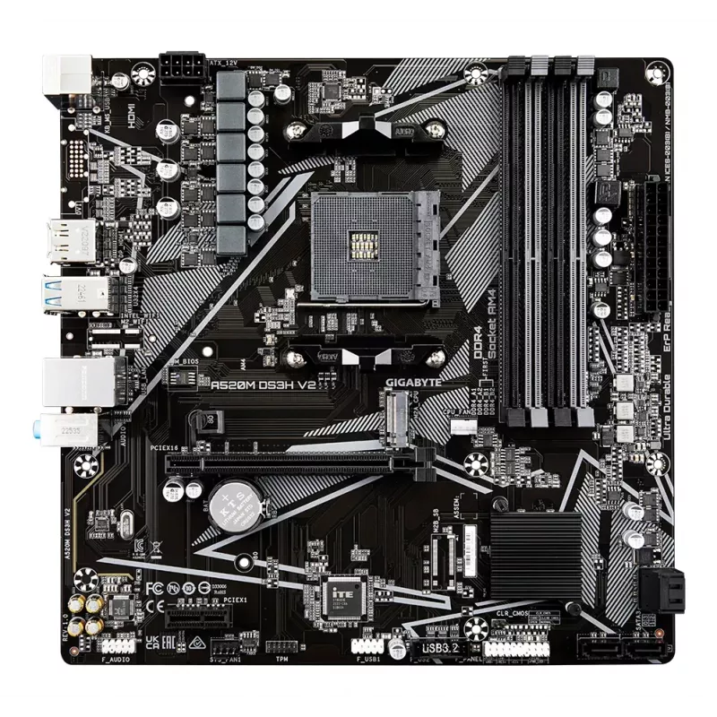 GIGABYTE A520M DS3H V2 Placa base - Compatible con CPUs AMD Ryzen 5000 Serie AM4, hasta 4733 MHz DDR4 (OC), PCIe 3.0 x16, GbE LAN, USB 3.2 Gen 1