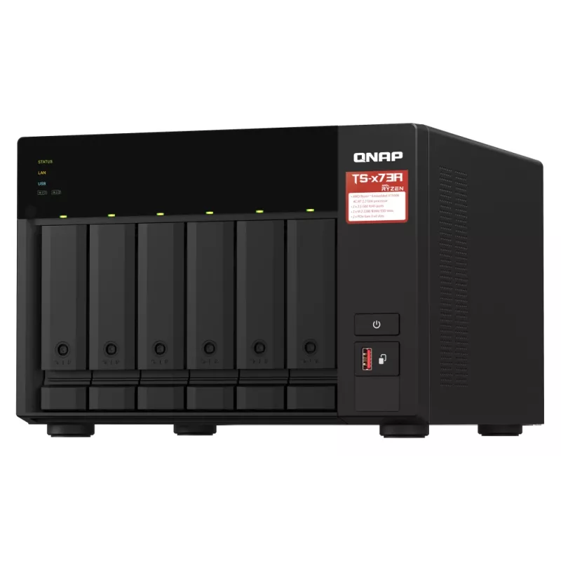 QNAP TS-673A-SW5T Servidor NAS/almacenamiento Torre Ryzen Embedded V1500B 8 GB DDR4 0 TB QNAP QTS Negro
