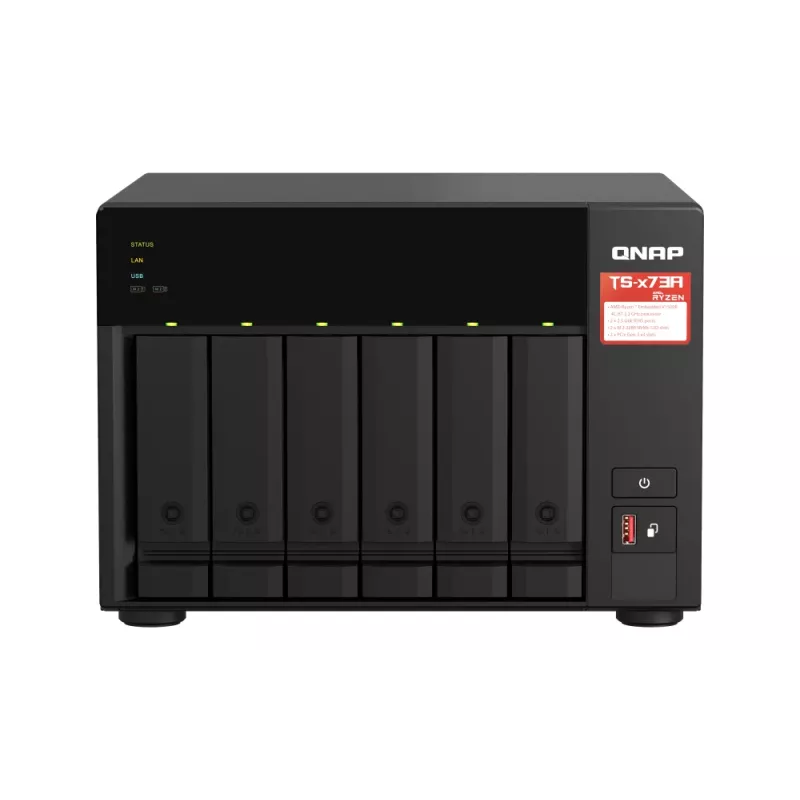 QNAP TS-673A-SW5T Servidor NAS/almacenamiento Torre Ryzen Embedded V1500B 8 GB DDR4 0 TB QNAP QTS Negro