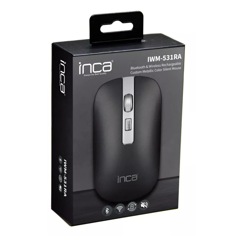 Inca IWM-531RA ratón inalámbrico y Bluetooth, 1600 DPI, botón 4D, silencioso, antracita
