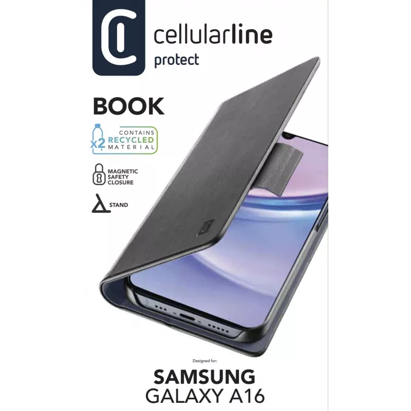 Cellularline Book - Funda tipo libro para Galaxy A16 con compartimento para tarjetas y cierre magnético