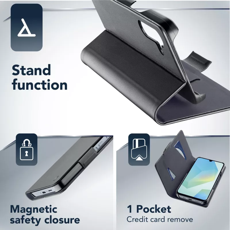 Cellularline Book - Funda tipo libro para Galaxy A16 con compartimento para tarjetas y cierre magnético