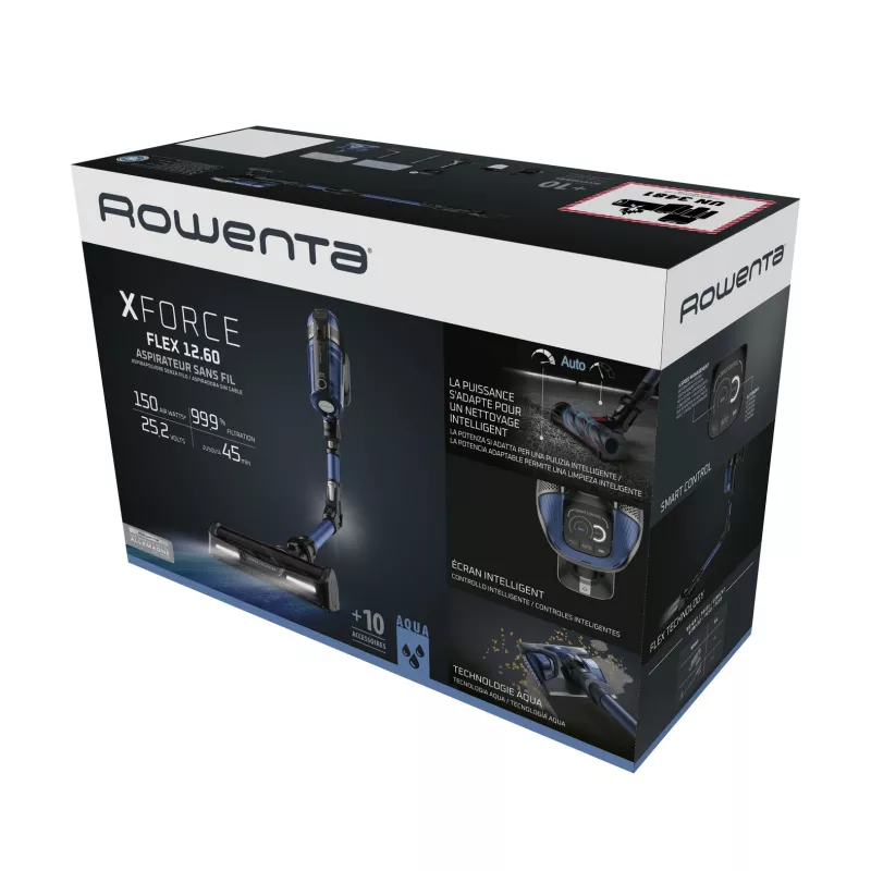 Rowenta X-Force Flex 12.60 Aqua RH98C0WO aspirador escoba sin cable 2 en 1, en seco y húmedo, sin bolsa, 320 W, 25,9 V, azul/gris
