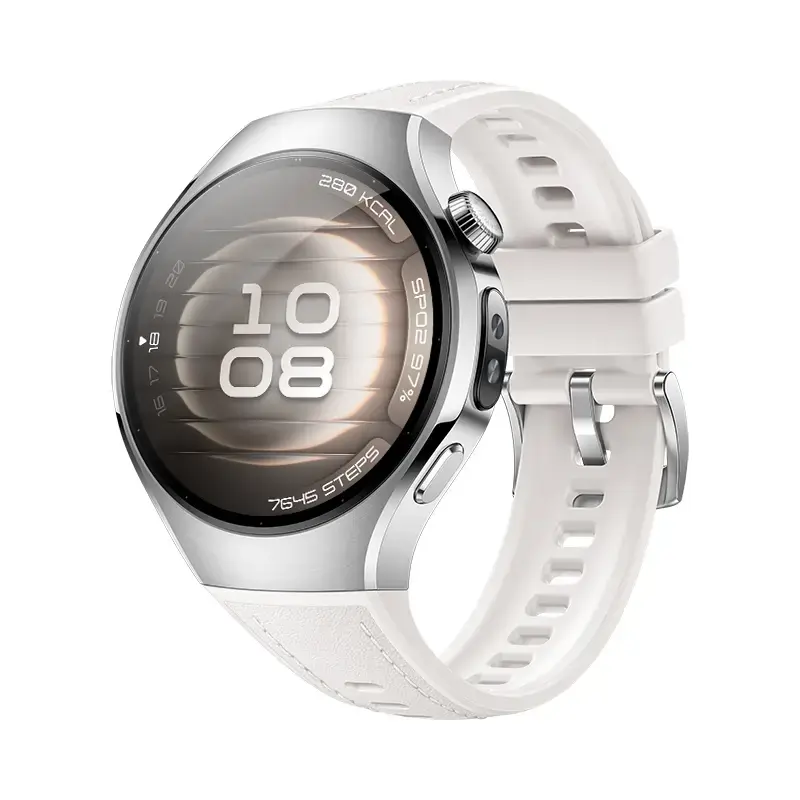 Smartwatch HUAWEI WATCH 5 — carcasa redonda de acero inoxidable de 42 mm, 1,38 pulgadas AMOLED, GPS, Bluetooth, batería de 540 mAh, carcasa beige con correa blanca