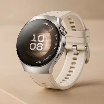Smartwatch HUAWEI WATCH 5 — carcasa redonda de acero inoxidable de 42 mm, 1,38 pulgadas AMOLED, GPS, Bluetooth, batería de 540 mAh, carcasa beige con correa blanca