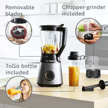 Batidora de vaso Bosch Serie 4 MMB6177S 1,5 L batidora de mesa 1200 W negra, plata