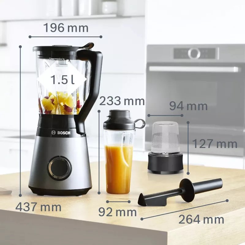 Batidora de vaso Bosch Serie 4 MMB6177S 1,5 L batidora de mesa 1200 W negra, plata