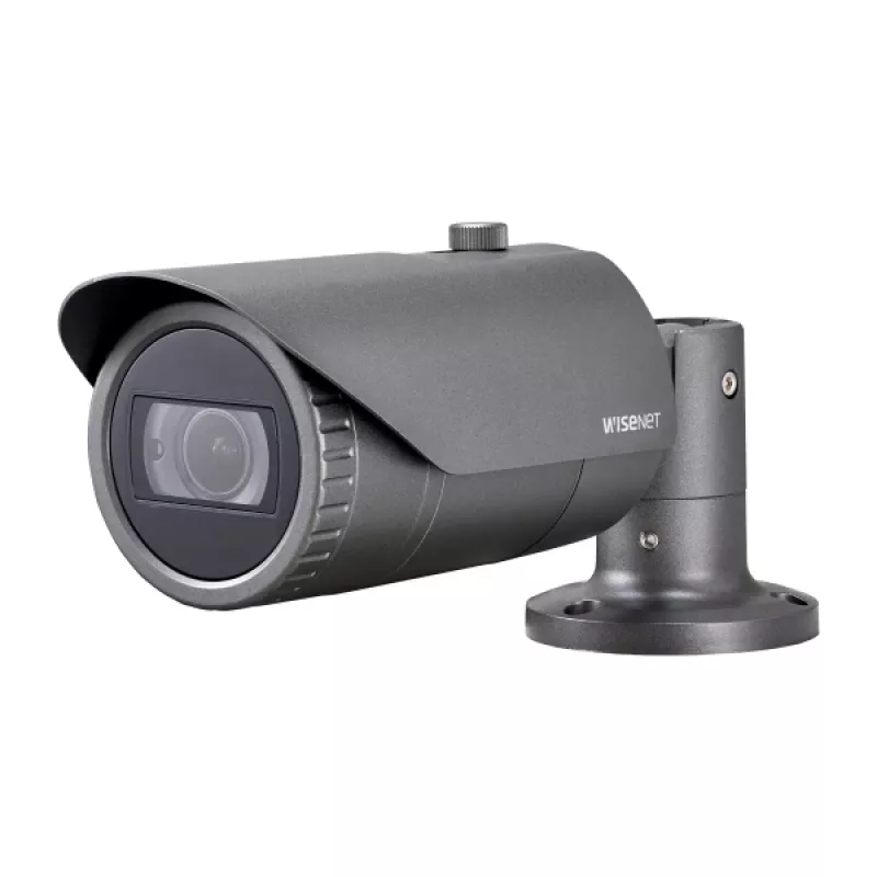 Hanwha Vision QNO-7082R WiseNet Q cámara IP tipo bullet para exteriores, 4 MP, 3,2–10 mm, zoom óptico 3,1x, día/noche, gris