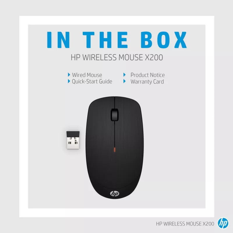 HP X200 ratón inalámbrico 6VY95AA, óptico, 2,4 GHz, receptor USB, negro