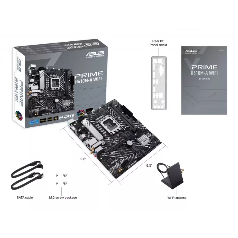 Placa base ASUS PRIME H610M-A WIFI, Intel H610, LGA 1700, micro ATX, DDR5, 2x DIMM, Wi-Fi 5, Bluetooth, Gigabit LAN, audio HD 7.1