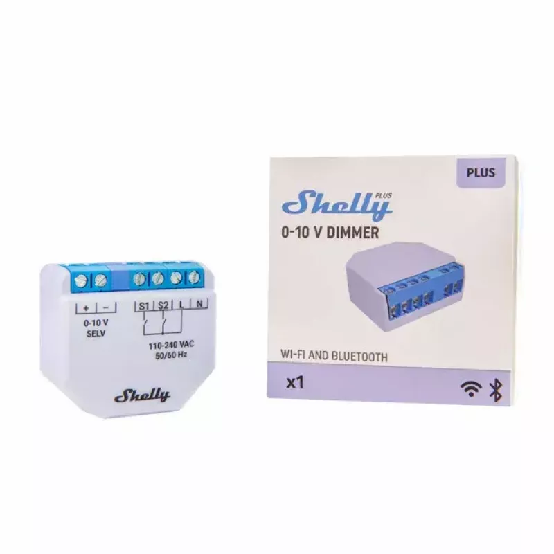 Regulador Shelly Plus 0-10V empotrable azul-gris control inalámbrico 110-240V