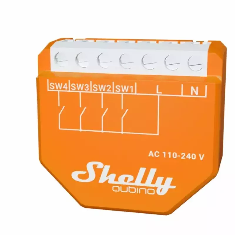Interruptor inteligente Shelly Qubino Wave i4 — controlador de escenas inalámbrico 110–240 V, 16 A, 50/60 Hz, naranja