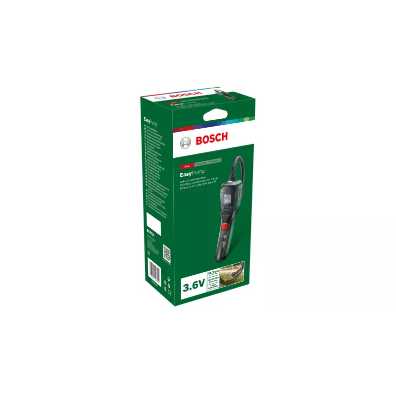 Bomba de aire eléctrica Bosch 0.603.947.000 — portátil, recargable, 10 bar (150–150 psi), 3000 mAh, USB‑C, 10 l/min, con manguera y accesorios