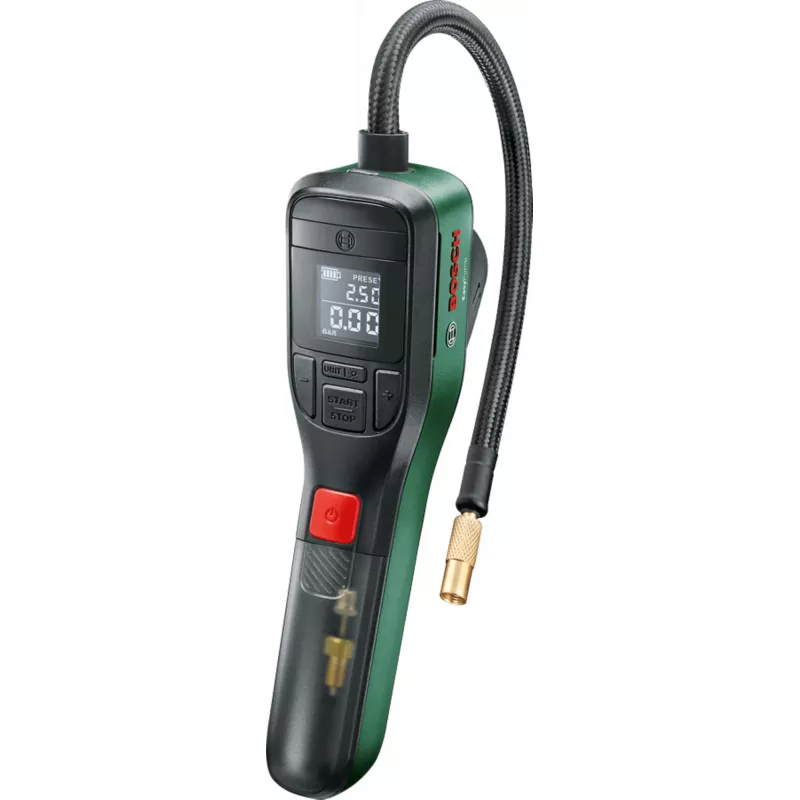 Bomba de aire eléctrica Bosch 0.603.947.000 — portátil, recargable, 10 bar (150–150 psi), 3000 mAh, USB‑C, 10 l/min, con manguera y accesorios