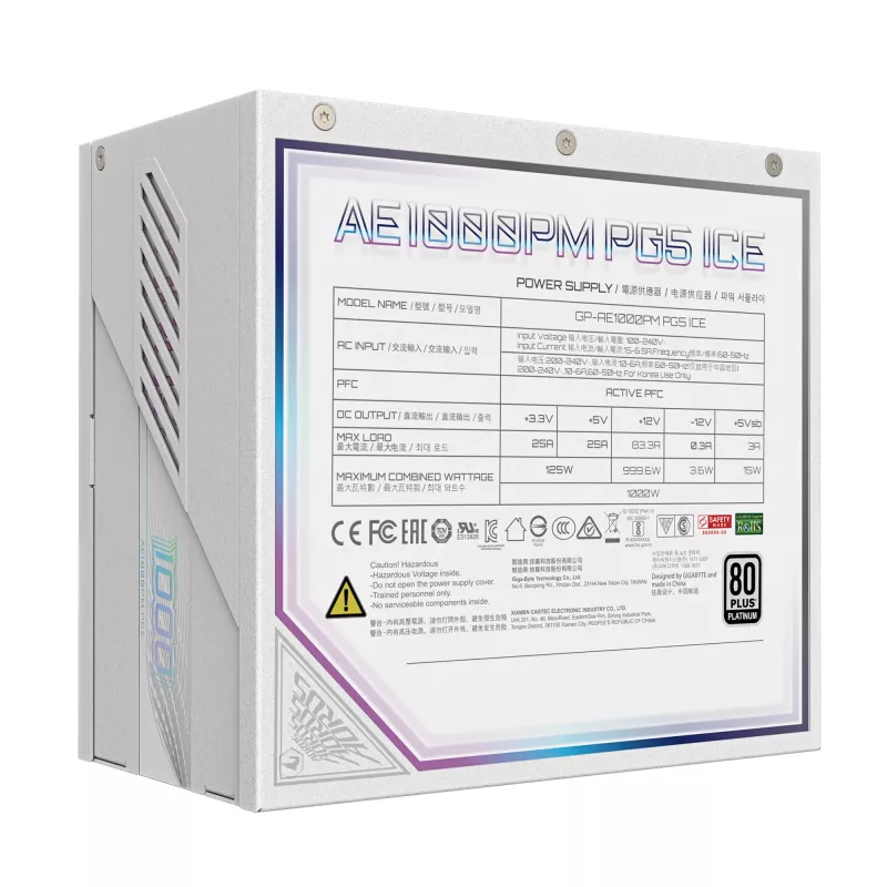 Fuente de alimentación GIGABYTE AORUS ELITE P1000W ATX 3.1 1000W 80 PLUS Platinum Totalmente modular Blanco, 6x (6+2) PCIe, 8 SATA