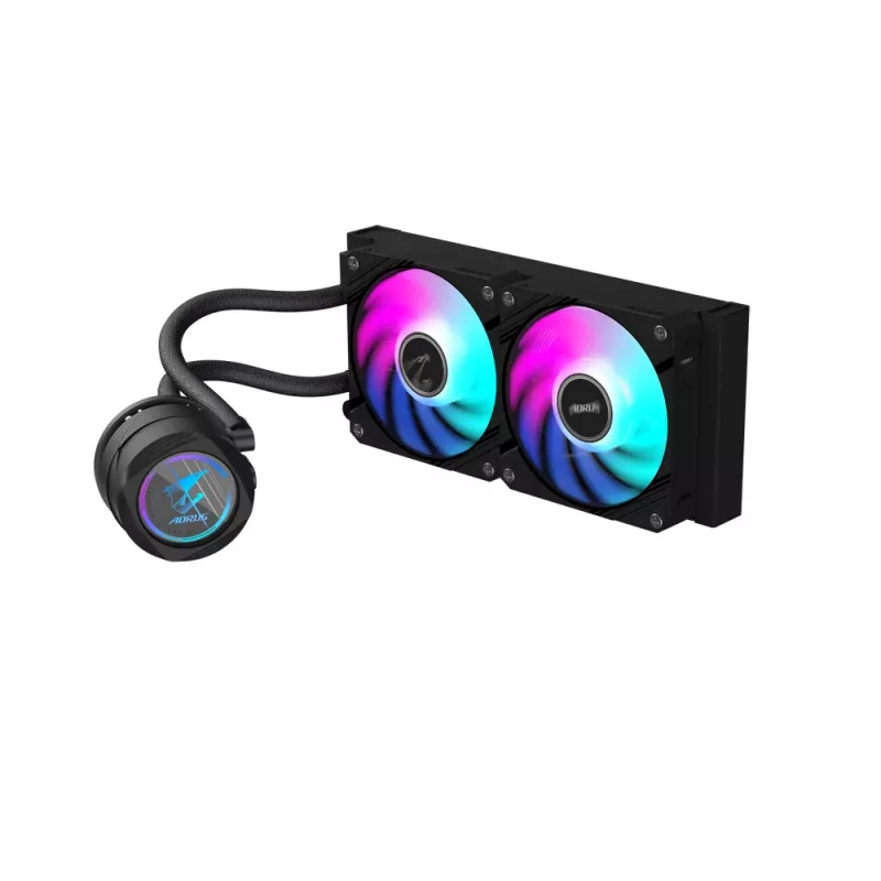 Refrigeración líquida para CPU GIGABYTE AORUS WATERFORCE II 240 AIO – 2 ventiladores ARGB de 120 mm, mecanismo de bloqueo deslizante, DAISY-CHAIN, compatible con Intel LGA 1851 y AMD AM5