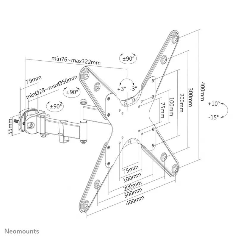 Soporte de montaje en mástil para TV Neomounts FL40-450BL14 32-55