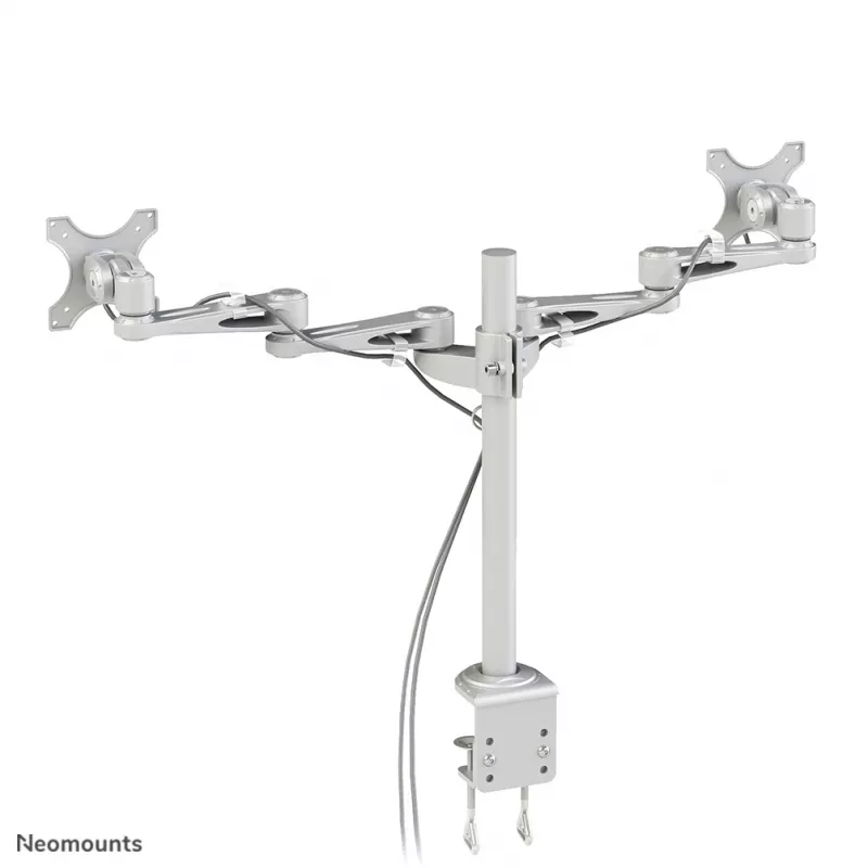 Neomounts FPMA-D935D soporte de escritorio para dos monitores, articulado, con abrazadera, 14–27 pulgadas (35,6–68,6 cm), 6 kg por pantalla, VESA 75x75/100x100, plateado