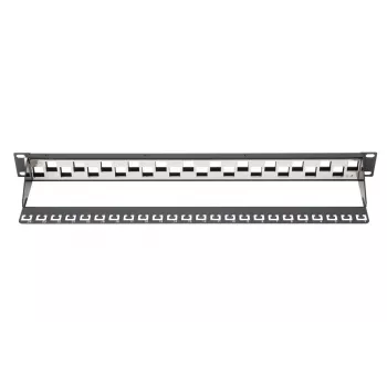 DIGITUS Modular Patch Panel, apantallado 24-Port, blank, 1HE, montaje en rack, desplazado, color negro RAL 9005
