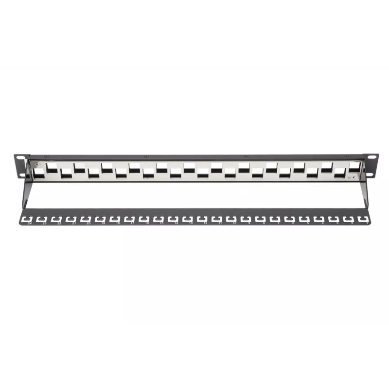 DIGITUS Modular Patch Panel, apantallado 24-Port, blank, 1HE, montaje en rack, desplazado, color negro RAL 9005