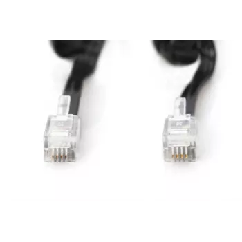 DIGITUS Cable de conexión UAE, RJ10 2,00 m, CU, 4x7x0,12 mm, no apantallado, M/M, cable plano, cable espiral, negro
