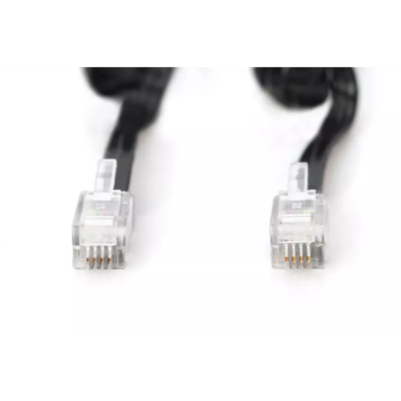 DIGITUS Cable de conexión UAE, RJ10 2,00 m, CU, 4x7x0,12 mm, no apantallado, M/M, cable plano, cable espiral, negro