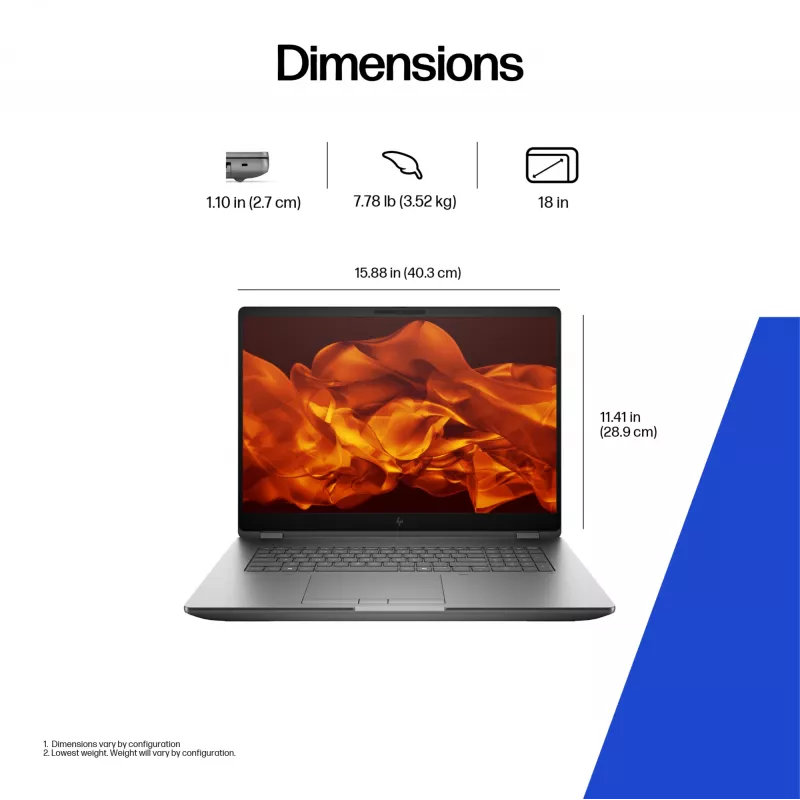 HP ZBook Fury 18 G1i 98L72ET estación de trabajo móvil, Intel Core Ultra 7 265HX, 45,7 cm (18 pulgadas) WQXGA 2560 x 1600 IPS, 32 GB RAM, 1 TB SSD NVMe TLC, NVIDIA RTX PRO 3000 Blackwell, vPro Enterprise, Windows 11 Pro
