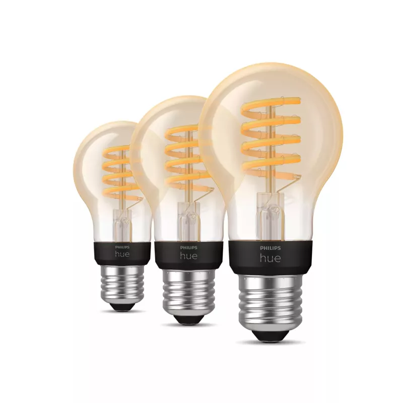 Philips Hue White Ambiance E27 A60 bombilla inteligente de filamento, 7 W, 550 lm, 3 unidades